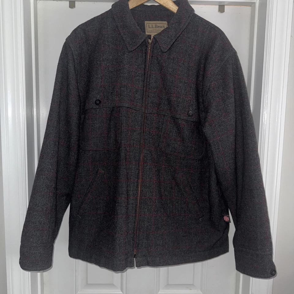LL BEAN Vintage Wool Coat Malone  Large Woolrich MACKINAW Wind Stopper Shacket - Image 1 of 4