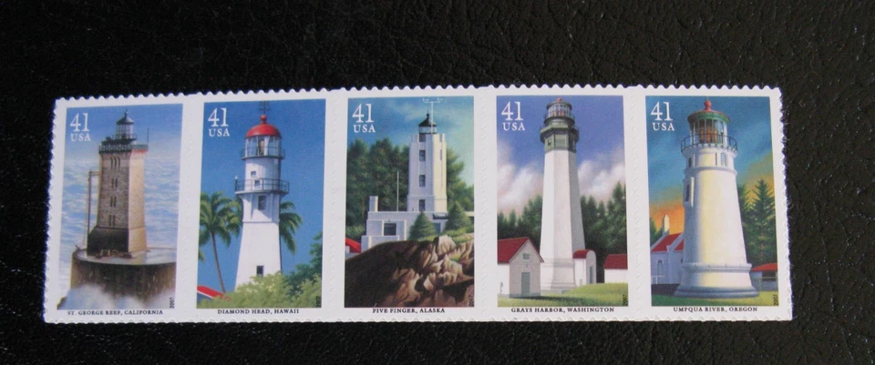 US stamps #4146 - 50 2007 41c Pacific Lighthouses Strip Of 5 MNH - Image 1 of 1
