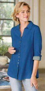 Soft Surroundings Sydney Shirt Tunic Top XL Buttondown Waffle Knit Mixed... - Picture 1 of 11