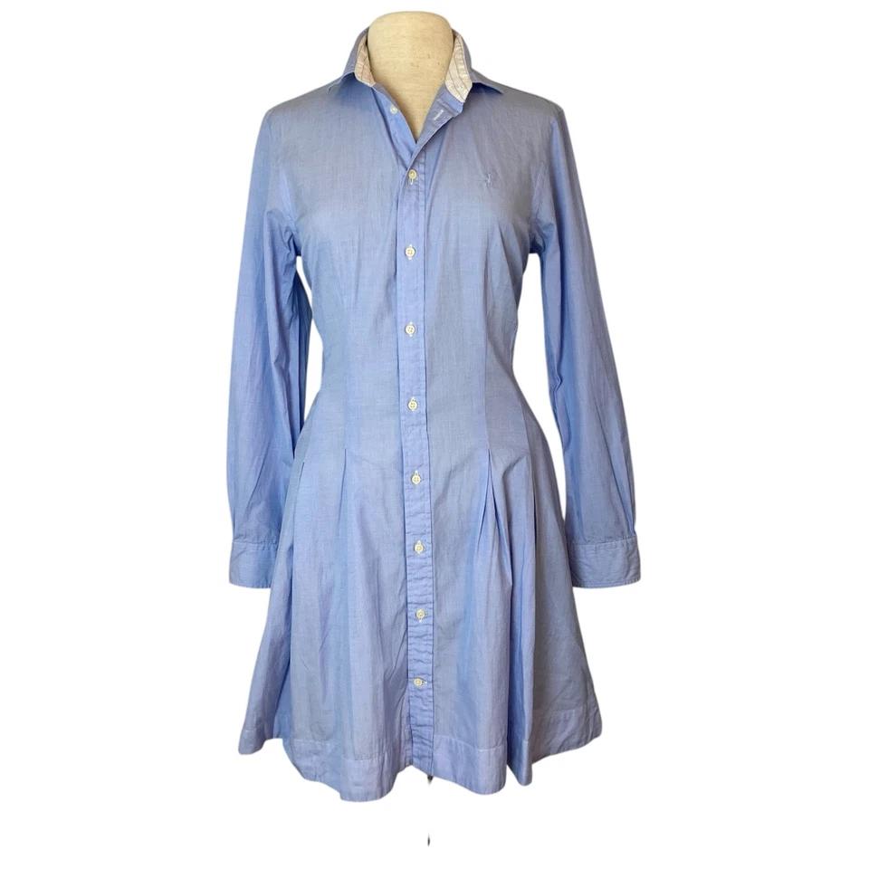 Polo Ralph Lauren Charlotte Shirt Dress Women's Sz 12 Blue Old Money Preppy - Image 1 of 4