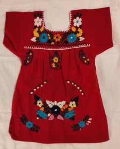 Toddler Mexican FIESTA ON MAIN Brand Embroidered Red Dress Cotton Dress Size S - Picture 1 of 6