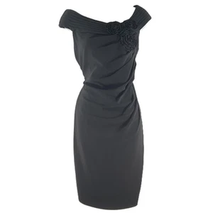 Adrianna Papell Black Rosette Wide Neck Bodycon Stretch Pleated Dress UK 8 - Picture 1 of 6