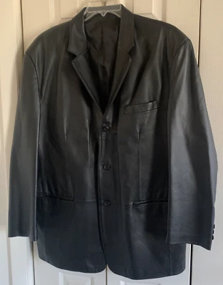 Chaqueta Blazer Abrigo Deportivo De Colección Para Hombre J. Ferrar Cuero Negro 3 Botones Talla L Forrada Foto 1 de 4