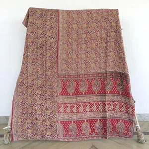 Art Kantha Twin Quilt Handmade Vintage Reversible Blanket Cotton Bohemian Throw - Picture 1 of 4
