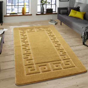 Plain Gold Ochre Mustard Border Design Machine Washable Non-Slip Back Floor Rugs - Picture 1 of 1