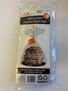 1 Packung mit 6 Halloween Karamell Apfel Kit Sticks Etiketten Krawatten Kürbisbasen Taschen - Bild 1 von 2