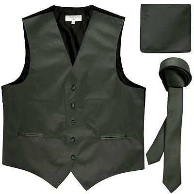 New Men's dark gray vest Tuxedo Waistcoat_1.5" necktie & hankie set prom wedding - Image 1 of 4