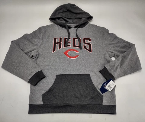 Brand New Majestic Men's MLB Cincinnati Reds Pullover Hoodie Medium Gray Cover