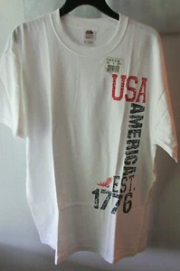 Fruit Of The Loom Patriot T Shirt White Cotton Size XL USA America 1776 Red Blue - Picture 1 of 7