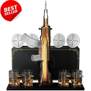 Gun Whiskey Decanter Set | Glasses, Coasters, Wood Base | Ultimate Gift for Men - Picture 1 of 12