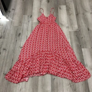 Rue 21 Damen Maxikleid rot Blumen Spaghettiträger hoch niedrig Größe M - Bild 1 von 6