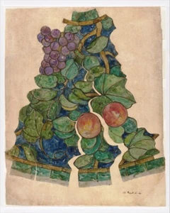 Louis Comfort Tiffany Fruit Shade Drawing 1885 – Art Nouveau Decorative Design - Picture 1 of 2