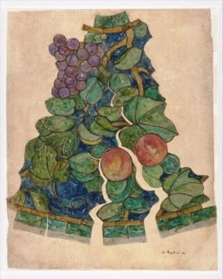 Louis Comfort Tiffany Fruit Shade Drawing 1885 – Art Nouveau Decorative Design - Image 1 of 2