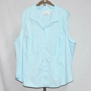 Plus Size Sleeveless Blouse Sz 26W Blue Linea by Louis Dell'Olio Wing Collar - Picture 1 of 3