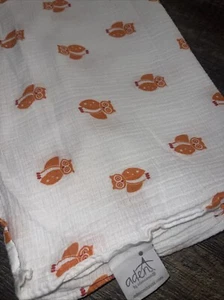 ADEN AND ANAIS SWADDLE MUSLIN COTTON BABY SECURITY BLANKET ORANGE OWLS - Picture 1 of 4