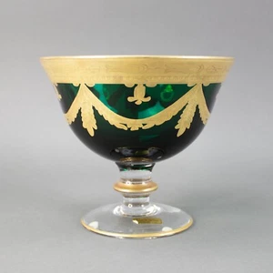 Arte Italica Italy Medici Emerald Green & Gold Large Glass Crystal Compote Bowl - Picture 1 of 6