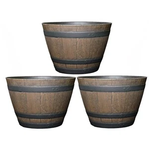 Classic Home and Garden Whiskey Resin Flower Pot Barrel Planter, Walnut Brown, 2 - Picture 1 of 1