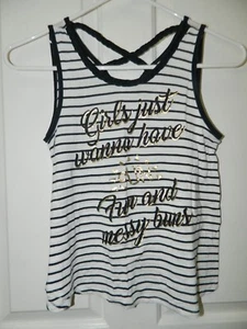 RANSOM girls Black White Gold GIRLS JUST WANNA HAVE FUN & MESSY BUNS Top* 12 14 - Picture 1 of 3