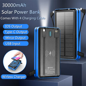 30000mAh Solar Power Bank Portable Wirless Battery Charger Dual USB For Phone