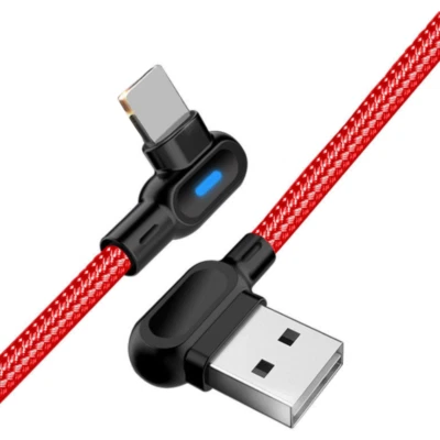 6Ft 90 Degree Braided USB Charging Data Cable Cord For iPhone 14 13 12 11 iPad 8 - Image 1 of 4