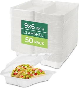 Clamshell Take Out Food Containers 9" X 6” (50 Pack) 1-Compartment, Disposable t - Picture 1 of 7