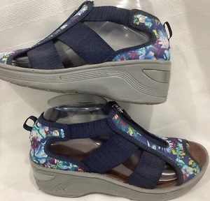 Bzees Womens BlUE Duet Peep Toe Zip Strappy Sandal Size 7 Comfort Wedge - Picture 1 of 12