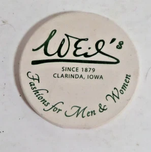 Ficha de chip publicitario Weil's Clothing Clarinda, Iowa vintage - Imagen 1 de 2