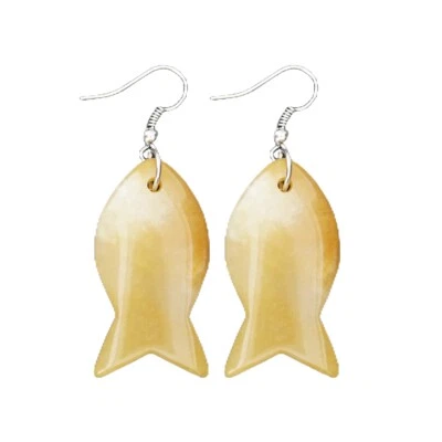 Gemstone Fish Pendant Dangle Earrings for Women Girl Healing Chakra Crystal Ear - Image 1 of 4