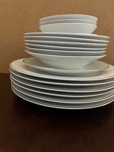 Bed Bath & Beyond & Noritake - Porcelain Silver Trim Plates Set Of  17 Pieces. - Picture 1 of 8