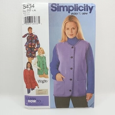 Simplicity 5434 Misses' Jacket Vest Scarf Sewing Pattern Size L-XL Uncut - Image 1 of 4