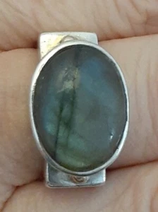 Designer Fine Sterling Silver Labradorite Gemstone Modernist Ring Size 8 - Picture 1 of 18