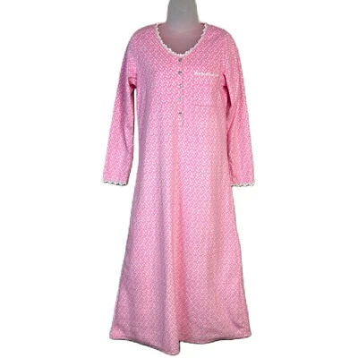 Eileen West Womens Nightgown Size XS Long Sleeve Fleece Pink Lace Cottagecore - Image 1 of 4