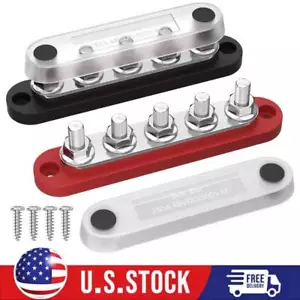 Power Distribution Block with Cover Mini 5 x 1/4" Studs Bus Bar Terminal Block - Picture 1 of 7