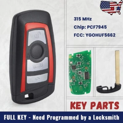 Llavero inteligente rojo para BMW Serie X3 X4 2011-2017 alarma remota PCF7945 YGOHUF5662 Foto 1 de 4