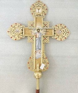 Santuario Ortodosso Processionale Croce Bilaterale Cristiano Gesù Cristo 37,00" - Foto 1 di 4