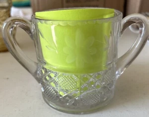 EAPG Greentown? Clear Etched Pattern Two Handled Spooner Flowers - Gorgeous - Picture 1 of 12