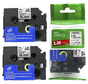 2/Pack 18mm Black on Matte Silver for P-touch Model PT9800PCN, PT-9800PCN ptouch - Picture 1 of 1