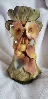 Jarrón de 10 "de colección años 20 Art Nouveau Austria Royal Dux ánfora flor y fruta astillada Foto 1 de 4