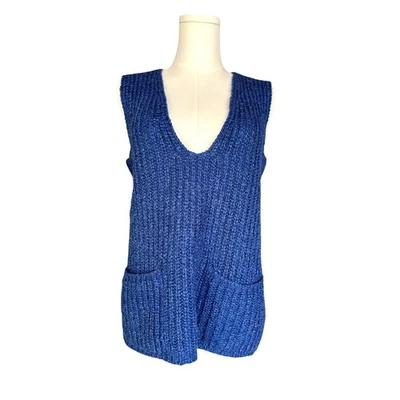Vintage 90s Crazy Horse Blue V-neck Acrylic, Mohair, Polyester Sweater Vest - Image 1 of 4