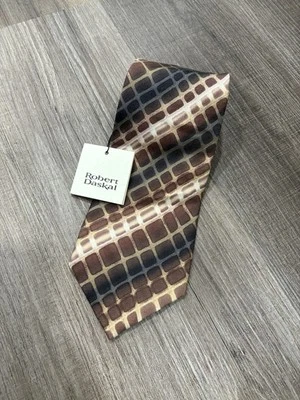 NUEVA CORBATA CORTA ROBERT DASKAL para hombre 100 % seda estampada Foto 1 de 4