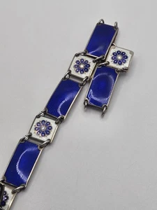 Vintage David Andersen Sterlingsilber blau Guilloche Emaille Blumen Armband - Bild 1 von 16