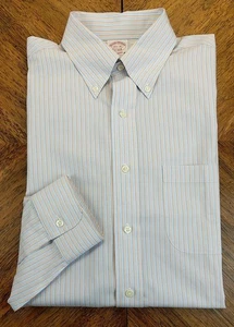 Camicia Brooks Brothers Supima cotone uomo 15,5 36 blu arancione righe classica - Foto 1 di 14