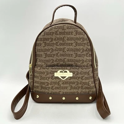 Mini mochila Juicy Couture marrón de lona y cuero sintético con tachuelas Foto 1 de 4