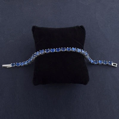 Bracciale Tennis Pietre Preziose Cianite Blu Naturale Gioielli Argento 925... - Immagine 1 di 3