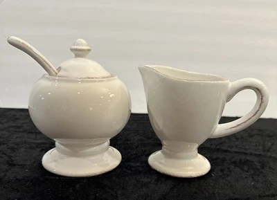 Pottery Barn Rustic Blanca Creamer and Sugar Bowl Set Farmhouse Ceramic - Image 1 of 4