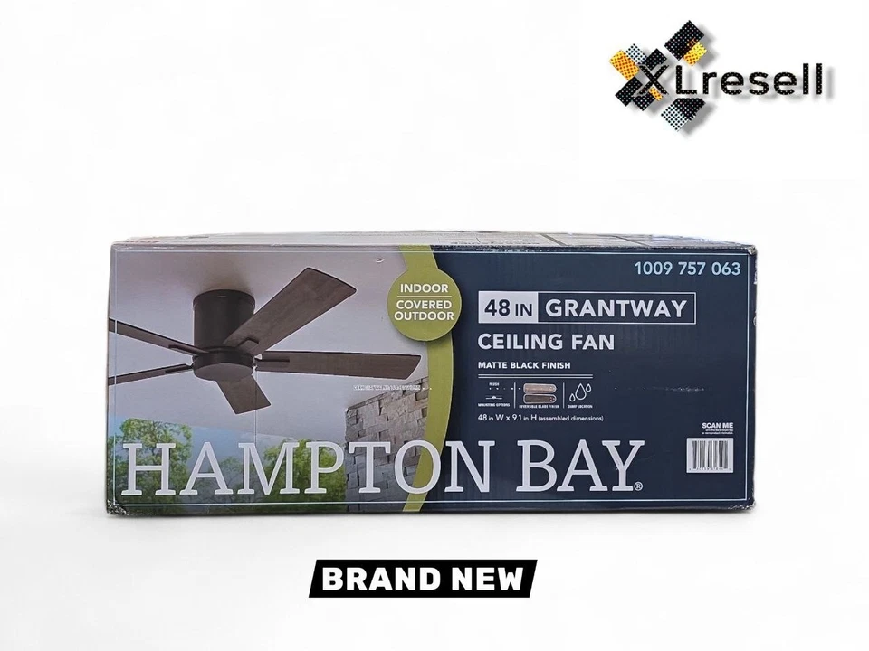 Hampton Bay Grantway 48 in. Indoor/Covered Matte Black Low Profile Ceiling Fan - Image 1 of 4