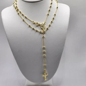 NEW Sterling Silver Rosary Necklace Layered in Gold 3mm Beads 24" FREE SHIPPING - Picture 1 of 10