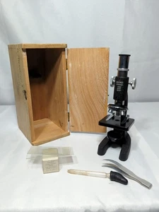 VTG Research Opticalco. Student Microscope & Wooden Case w/ Tools Made In Japan - Picture 1 of 13