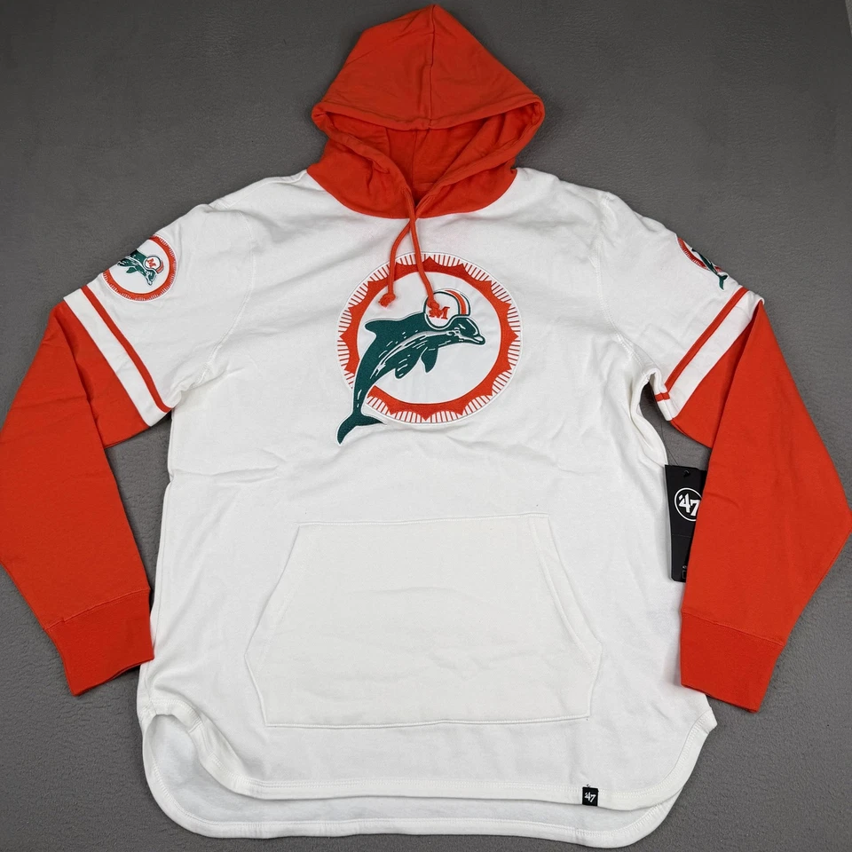Miami Dolphins Hoodie Mens Large White Orange Historic NFL Football '47 Pullover - Image 1 of 4