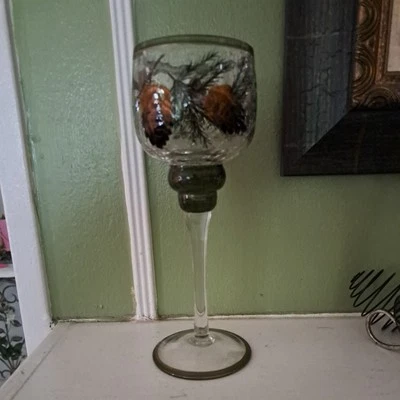 Portavelas Yankee Votivo 9" de Alto Tallo Craquelado Vidrio Cáliz Pino Decoración Foto 1 de 3